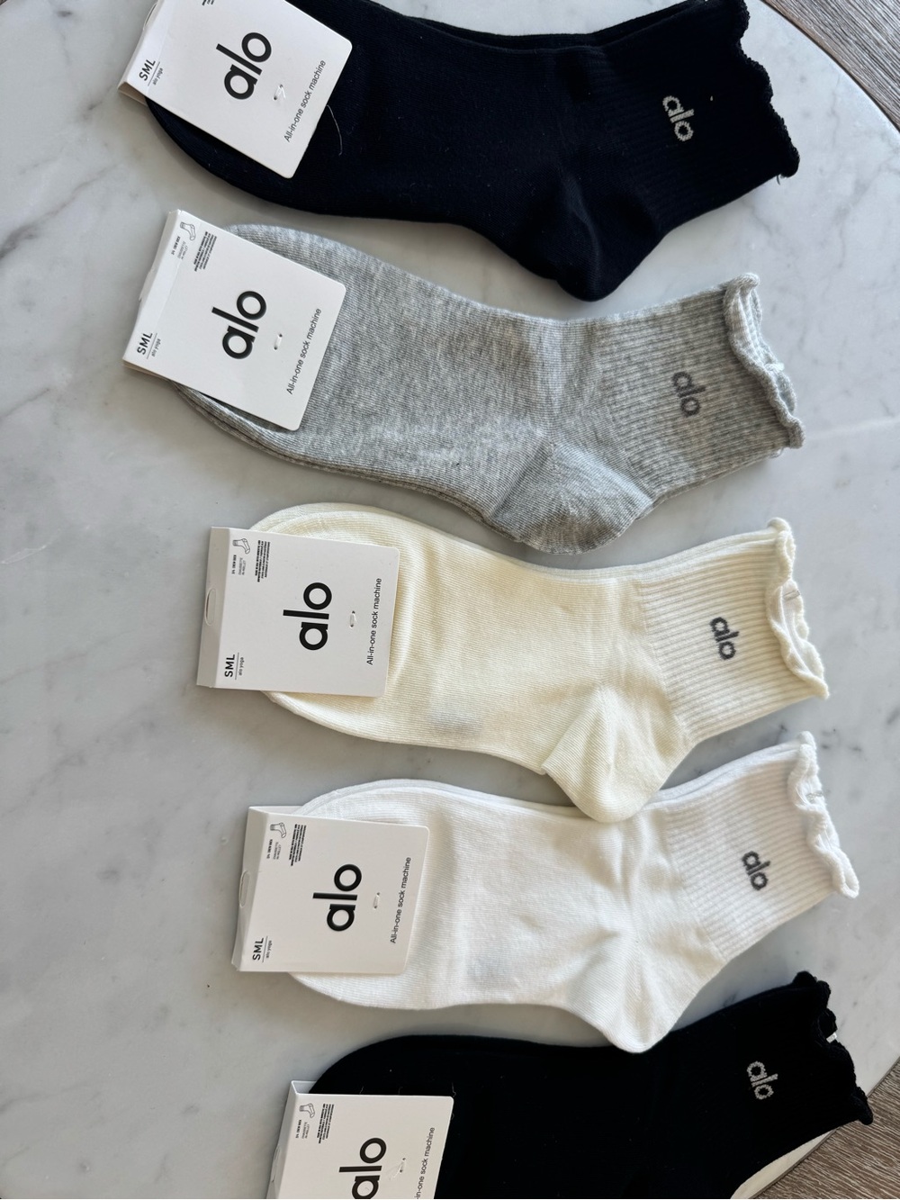 ALO Yoga women and kids Ankle Sock 5-Pack in Black, Gray, Cream, White